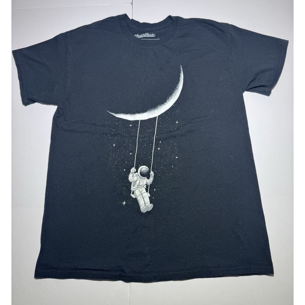 Threadless Astronaut Moon Swing Graphic T-shirt Men’s Sz L‎ Black Short Sleeve